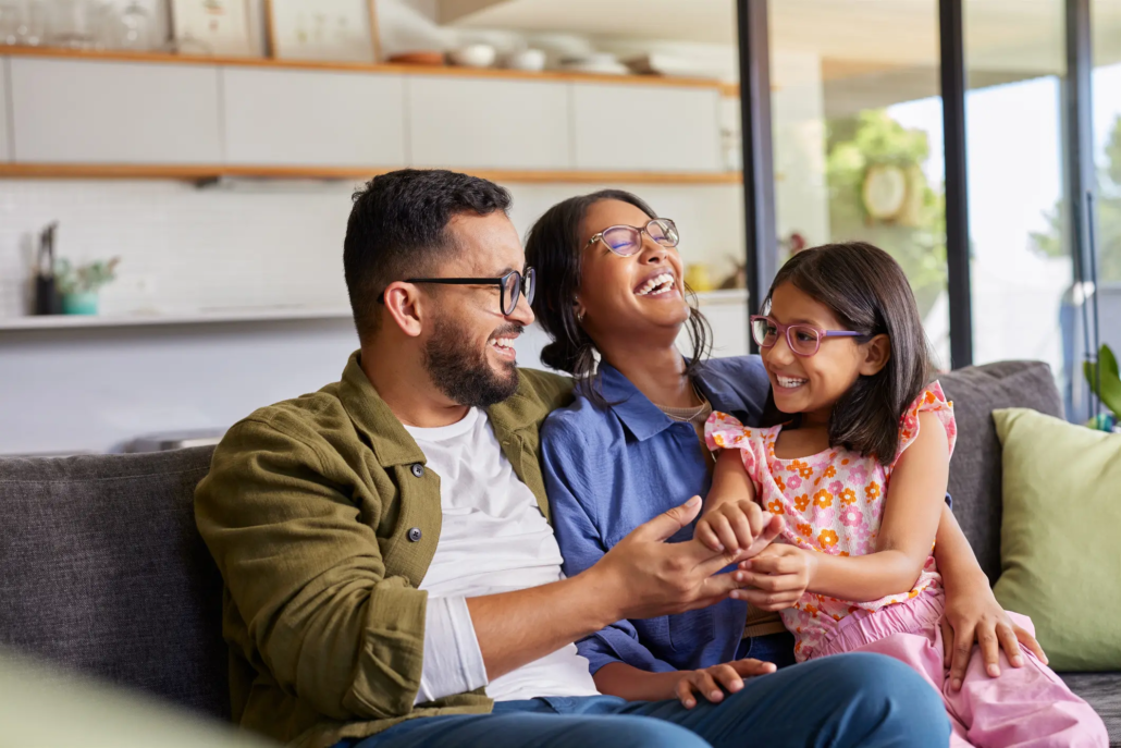 Small family together on couch